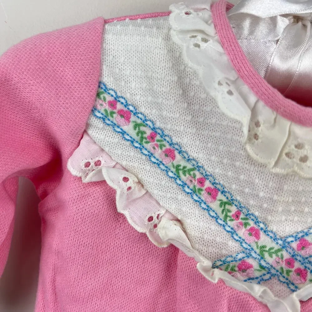 Vintage Carter's Pink Ruffle Lace Coverall Romper 9 Months USA